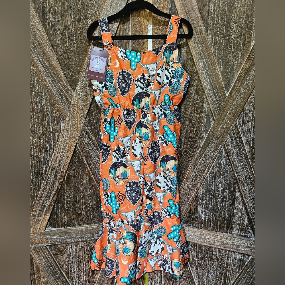 NWT Western Orange and Turquoise Patterned Jumpsuit - Picture 6 of 11